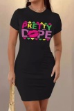 Casual Letter Print O Neck Short Sleeve Bodycon Mini T-shirt Dresses