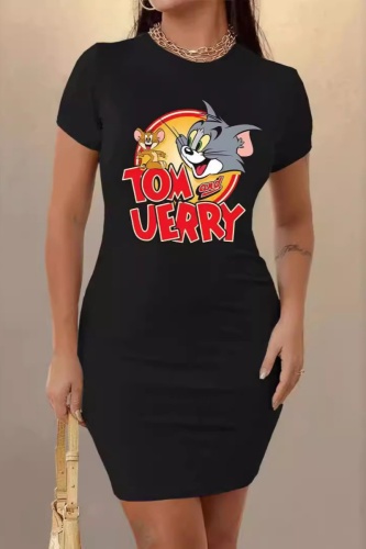 Casual Graphics Print O Neck Short Sleeve Bodycon Mini T-shirt Dresses