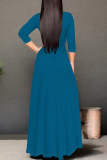 Casual Figure Print V Neck Half Sleeve Lace Up Loose Vacation A Line Maxi Dress