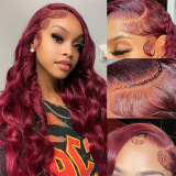 Burgundy Long Big Wavy Middle Part Voluminous Lace Front Human Hair Wig