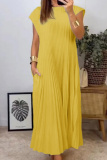 Casual Short Sleeve O Neck Long Vacation Loose Pleated Maxi T-shirt Dresses