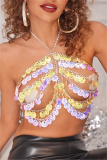 Sleeveless Sequins Chains Backless Sweet Cool Hot Girl Halter Cami Top