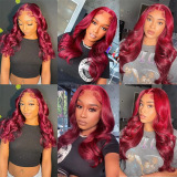 Burgundy Long Big Wavy Middle Part Voluminous Lace Front Human Hair Wig