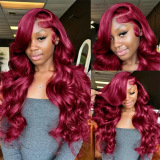 Burgundy Long Big Wavy Middle Part Voluminous Lace Front Human Hair Wig