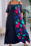 Casual Geometric Print Pocket Off Shoulder Short Sleeve Loose Vacation A Line Maxi Dress