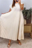 Casual Short Sleeve O Neck Long Vacation Loose Pleated Maxi T-shirt Dresses