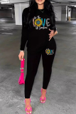Casual Letter Print O Neck Long Sleeve Tops And Skinny Pants Sportwear Matching Sweatsuit Set
