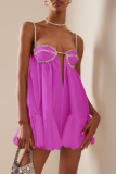 Rhinestone Decor Square Neck Sleeveless Ruffle Hem Formal Party Evening Pleated Mini Slip Dresses