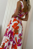 Floral Print Square Neck Sleeveless Cut Out Cami Crop Tops And Maxi Skirt Vacation Two Pieces Dress Sets