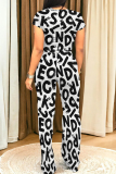 Casual O Neck Short Sleeve Crop T Shirt And Graphics Pocket Hight Waist Straight Pants Two Pieces Trousers Set