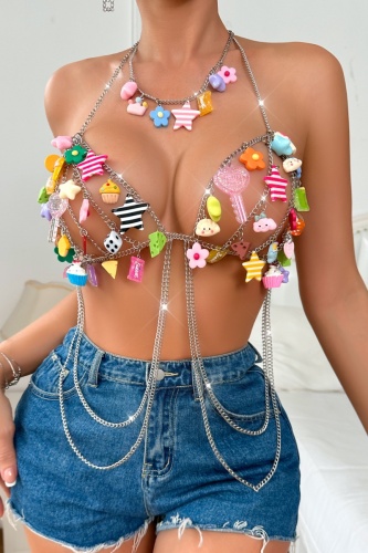 Dopamine Color Sleeveless Chains Backless Sweet Cool Hot Girl Hanging Neck Strap Accessories