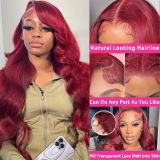 Burgundy Long Big Wavy Middle Part Voluminous Lace Front Human Hair Wig