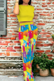 Casual O Neck Short Sleeve Crop T Shirt And Graphics Pocket Hight Waist Straight Pants Two Pieces Trousers Set