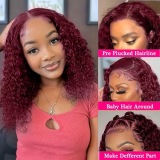 Burgundy Small Curly Noodles Style 13x4 Lace Front Human Hair Wig