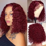 Burgundy Small Curly Noodles Style 13x4 Lace Front Human Hair Wig