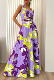 Floral Print Square Neck Sleeveless Cut Out Cami Crop Tops And Maxi Skirt Vacation Two Pieces Dress Sets