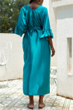 Deep V Neck Ruffle Sleeves Belted Side Slit Satin Kimono Vacation Beach Swimwears Cover Up Longline Cardigan