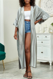 Deep V Neck Ruffle Sleeves Belted Side Slit Satin Kimono Vacation Beach Swimwears Cover Up Longline Cardigan