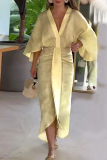 Elegant Solid Fold V Neck A Line Dresses