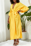 Deep V Neck Ruffle Sleeves Belted Side Slit Satin Kimono Vacation Beach Swimwears Cover Up Longline Cardigan