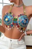 Sexy Club The Stars Chains Backless Wire Crystal Dancing Bra Halter Tops Carnival Belly Dance Wear