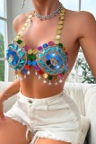 Sexy Club The Stars Chains Backless Wire Crystal Dancing Bra Halter Tops Carnival Belly Dance Wear