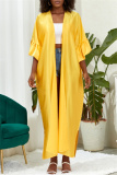Deep V Neck Ruffle Sleeves Belted Side Slit Satin Kimono Vacation Beach Swimwears Cover Up Longline Cardigan