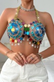 Sexy Club The Stars Chains Backless Wire Crystal Dancing Bra Halter Tops Carnival Belly Dance Wear