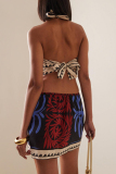 Sexy Plants Print Backless Halter Crossover Lace Up One Step Skirt Vacation Boho Mini Dresses