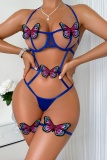Butterfly Decor Backless Sleeveless Hollow Out Lace Up Belted Lingerie