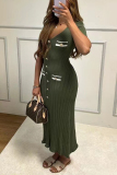 Off White Deep V Neck Short Sleeve Button-Up Formal Office Lady A Line Knit Long Sweater Dress
