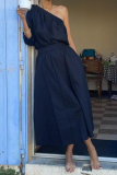 Casual Oblique Collar Half Sleeve Irregular Blouse Pocket Cinch Waist Maxi Skirt Vacation Two Pieces Dress Sets