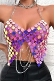 Chains Bra Backless Irregular Halter Sparkling Sequin Decor Cami Top