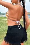 Sexy Club Hot Drill Fringed Trim Backless Sleeveless Chain Halter Tops