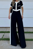 Formal Short Sleeve Blouse And Wide Leg Pants Office Lady Vacation Two Pieces Trouser Set