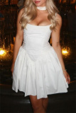 Sexy Backless Sleeveless Spaghetti Strap Formal Party Evening Cinch Waist Vacation A Line Pleated Mini Slip Dresses