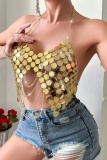 Chains Bra Backless Irregular Halter Sparkling Sequin Decor Cami Top
