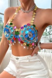 Sexy Club The Stars Chains Backless Wire Crystal Dancing Bra Halter Tops Carnival Belly Dance Wear