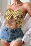 Chains Bra Backless Irregular Halter Sparkling Sequin Decor Cami Top