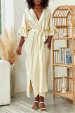 Deep V Neck Ruffle Sleeves Belted Side Slit Satin Kimono Vacation Beach Swimwears Cover Up Longline Cardigan