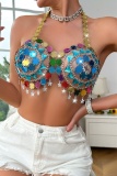 Sexy Club The Stars Chains Backless Wire Crystal Dancing Bra Halter Tops Carnival Belly Dance Wear