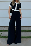 Formal Short Sleeve Blouse And Wide Leg Pants Office Lady Vacation Two Pieces Trouser Set