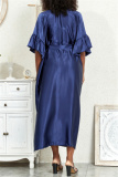 Deep V Neck Ruffle Sleeves Belted Side Slit Satin Kimono Vacation Beach Swimwears Cover Up Longline Cardigan