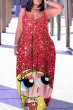 Sexy Graphics Print Backless Spaghetti Strap Floor Length Vacation Baggy Sundress Slip Maxi Dress