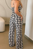 Graphic Print Sleeveless Spaghetti Strap Hollow Out Crop Top and Wide Leg Pant Vacation Bra Pant Set