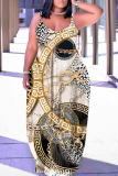 Sexy Graphics Print Backless Spaghetti Strap Floor Length Vacation Baggy Sundress Slip Maxi Dress