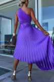Formal Oblique Collar Sleeveless Irregular Hem Cinch Waist Party Evening Pleated Fishtail Midi Dresses