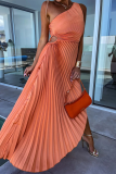 Formal Oblique Collar Sleeveless Irregular Hem Cinch Waist Party Evening Pleated Fishtail Midi Dresses