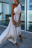 Formal Oblique Collar Sleeveless Irregular Hem Cinch Waist Party Evening Pleated Fishtail Midi Dresses