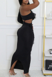 Sequins Backless Oblique Collar Single Sleeve Cut Out Lace Up Formal Party Evening Long Bodycon Maxi Dress